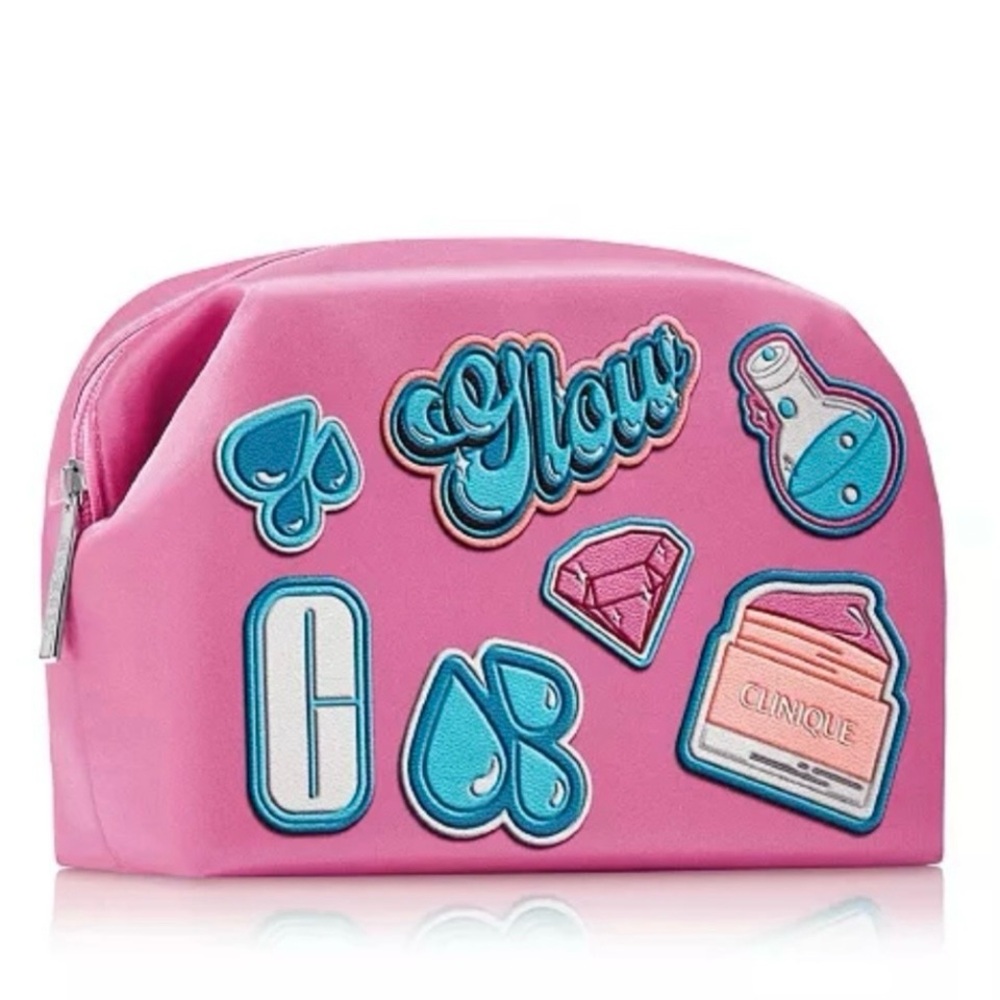 Clinique Bubblegum Pink Makeup Bag Cosmetic Pouch “Glow”
